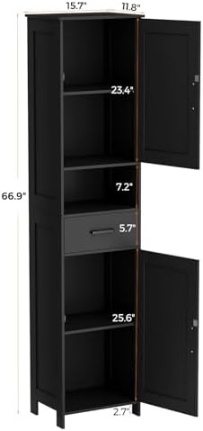 Homhedy 67" H Tall Bathroom Storage Cabinet with Barn Doors and Drawer
