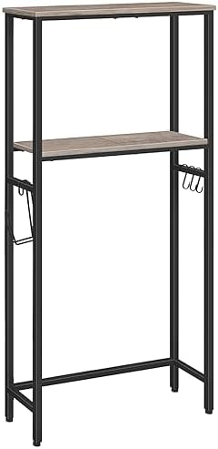 HOOBRO Over-The-Toilet Storage,2-Tier Bathroom Organizer Over Toilet,Freestanding Bathroom Storage Shelves, with Toilet Paper Holder and Hooks,Space Saver, Greige and Black BG49TS01