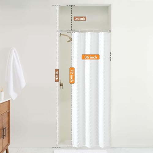 White Boho Fabric Shower Curtain 36 x 72 Inches