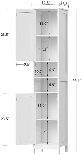 TEENFON 67" Tall Bathroom Cabinet with Adjustable Shelves and Doors, Narrow Bathroom Storage Cabinet for Small Space, Living Room, Entryway, Kitchen, White