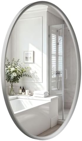 USHOWER Brushed Nickel Oval Bathroom Mirror 24x36 Inch