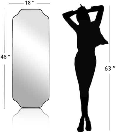 ANDY STAR 18" x 48" Full Length Mirror, Large Black Scalloped Bathroom Mirror, Full Body Wall Mirror with Scalloped Corner Decorative for Bedroom, Living Room (Horizontal or Vertical)