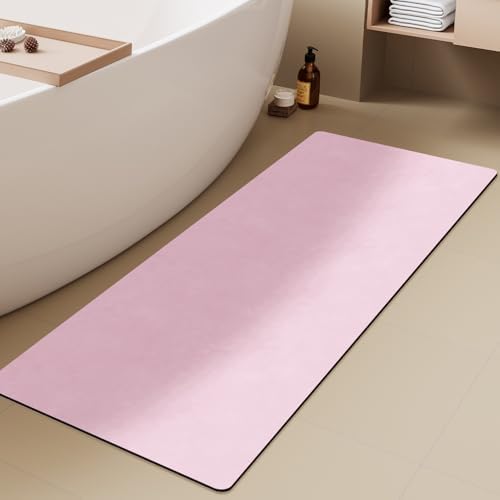 TYUU Thin Bath Mat Runner, Long Bathroom Rugs Non Slip, 24x60 Pink