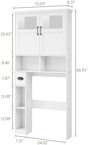 Vabches Over The Toilet Storage Cabinet with Doors & Paper Holder, White