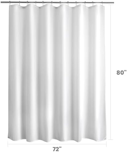 Titanker Long Shower Curtain Liner Washable, 72x80 Inches, White Shower Liner Fabric with 2 Magnets, Polyester Long Bathroom Shower Curtain Liner Waterproof Soft Lightweight, White