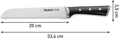Tefal Ice Force Stainless Steel Bread Knife - 20cm - Serrated Edge, Long Lasting Performance - K2320414, Silver/Black
