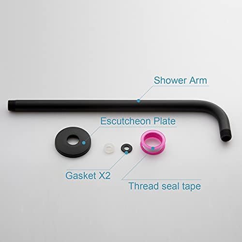 OFFO Shower Arm with Flange, 16 in Wall Mount Replacement Angle Shower Head Arm Wall-Mounted For Fixed Shower Head & Handheld Showerhead, Matte Black