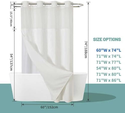eachope No Hook Waffle Shower Curtain with Snap-in Liner, 60x74 Inch, Cream