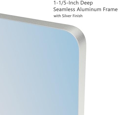 VocalStar 24 x 36 Inch Silver Bathroom Mirror for Wall, Rounded Rectangle Nickel Metal Framed Bathroom Vanity Mirrors, 1/4-inch Shatterproof Glass | Ultra-Flush Hanging