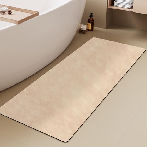 TYUU Thin Bath Mat Runner, Bathroom Rugs Non Slip Washable, 17x59 Beige