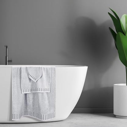 BELIZZI HOME Ultra Soft 3 Pack Cotton Towel Set, Contains a Bath Towels 28x55 inch, a Hand Towels 16x24 inch & a Wash Cloths 12x12 inch, Ideal Everyday use, Compact & Lightweight - Light Grey