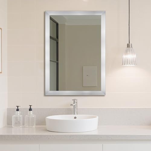 Bathroom Mirror for Over Sink 36x24 Inch Rectangular Wall Mirror, Nickel