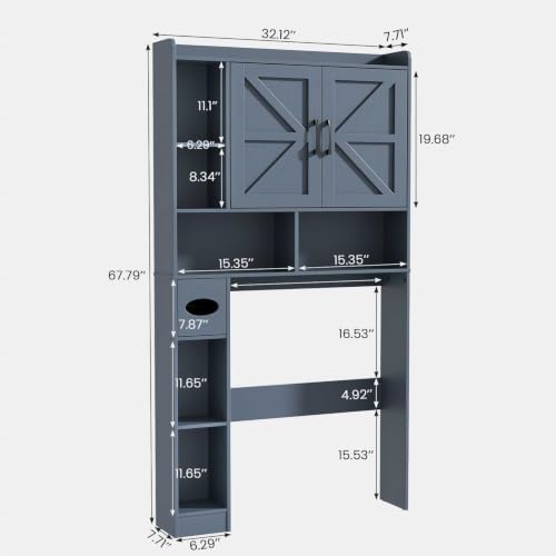 Vabches Over The Toilet Storage Cabinet with 2 Barn Doors, Blue