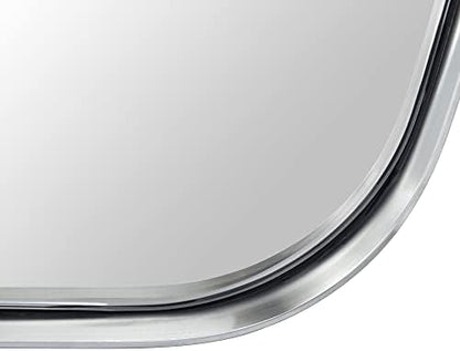 GRACTO 24x36'' Brushed Nickel Metal Framed Bathroom Mirror for Wall in Stainless Steel Rounded Rectangular Bathroom Vanity Mirrors Wall Mounted