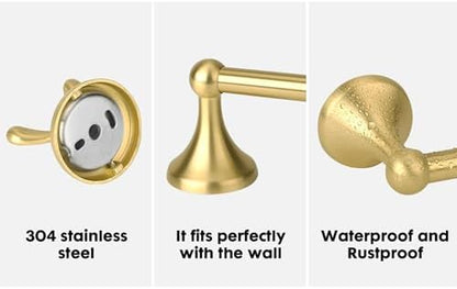 4 Piece Antique Bathroom Hardware Accessories Set Brushed Gold,24 Inch Towel Bar Set,Towel Rack Set,Bathroom Towel Holder Set