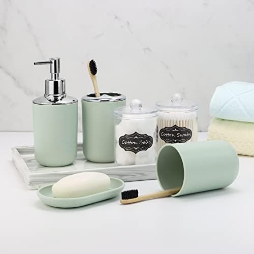 IMAVO Bathroom Accessories Set,Green Bathroom Set,9 Pieces Bathroom Accessory Set,Tray,Qtip Holders,Toilet Brush,Trash Can for Bathroom Décor and Home Gifts