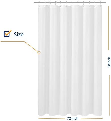 N&Y HOME Extra Long Shower Curtain Liner Fabric 72 x 80 inches, White