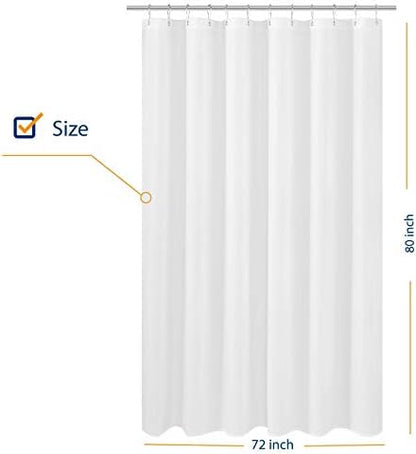 N&Y HOME Extra Long Shower Curtain Liner Fabric 72 x 80 inches, White