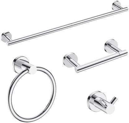 FORIOUS Bathroom Accessories, 4-Piece Bathroom Hardware Set - 24" Towel Bar