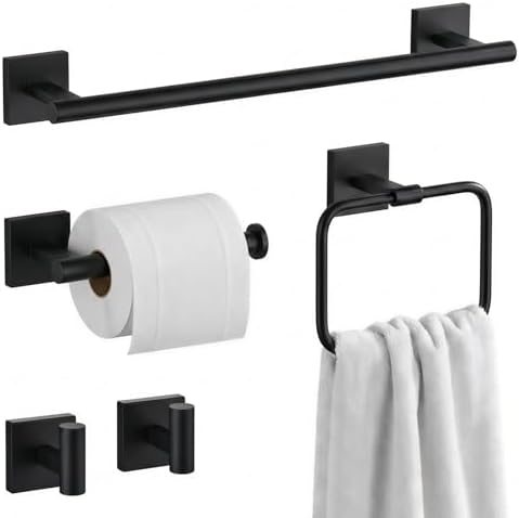 16 in 5-Piece Bathroom Hardware Set, Matte Black