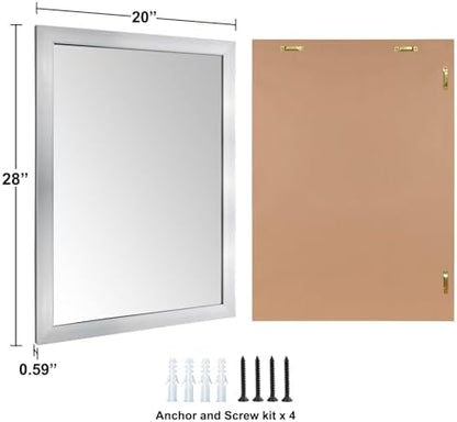 Bathroom Mirror for Over Sink 28x20 Inch Rectangular Wall Mirror, Nickel