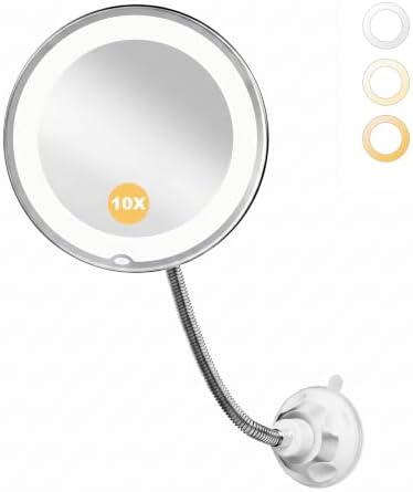 10x Makeup Mirror with Lights, Magnifying Mirror 3 Light Modes Silver