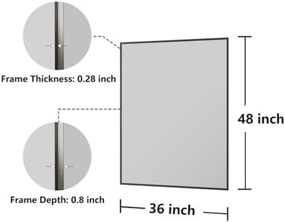 Bathroom Mirror 36"x48" Matte Black Rectangle Bathroom Wall Mirror for Over Sink, Modern Large Vanity Mirror, HD Tempered Glass, Anti-Rust Aluminum Alloy Frame, for Living Room, Bedroom, Entryway