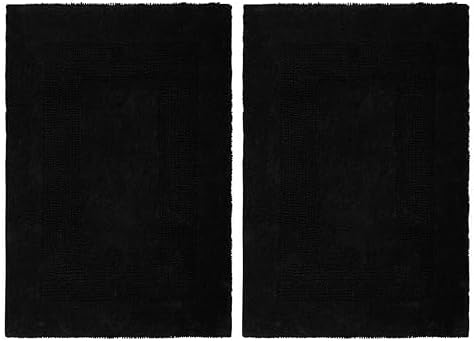 COTTON CRAFT 2 Pack Reversible Bath Mat - Soft Plush Bath Rug -17x24- Black
