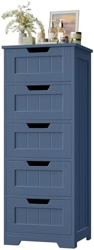 FOTOSOK Bathroom Cabinet, Bathroom Storage Cabinet with 5 Drawers, Blue