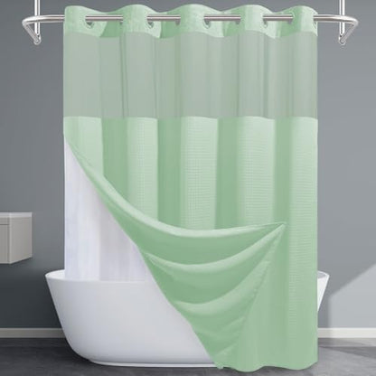 EUTXL Heavyweight No Hook Shower Curtain with Liner, Mint Green,71x86