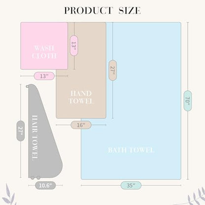 35X70 Inches Extra Large Bath Towels Sets of 4-Piece Bathroom Towel Set(1 Bath Towel, 1 Hair Towel, 1 Hand Towel, 1 Washcloth) Microfiber Shower Towels for Women Daily Use (Khaki, 4 Piece)