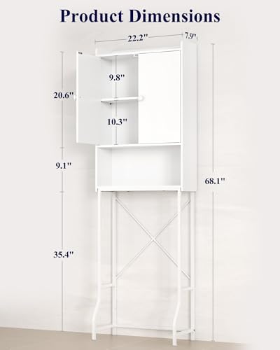Kitsure 68.1"H Over Toilet Storage Cabinet, Magnetic Door, Adjustable Shelf