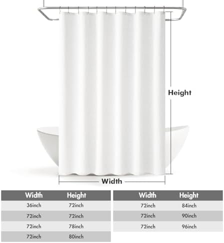 MIULEE W72*L96 Extra Long Linen Shower Curtain White 12 Metal Hooks