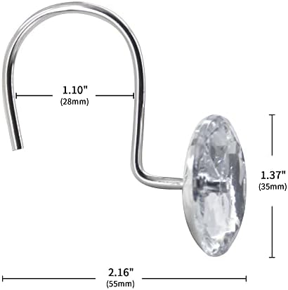 White Diamond Crystal Bling Shower Curtain Hooks Rings for Bathroom,24PCS