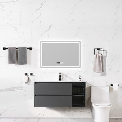 Bathroom Hardware Accessories Set 5 Pieces Matte Black Towel Bar Set, Wall Mounted Towel Rack Toilet Paper Holder Stainless Steel Bath Coat Hooks 24 Inch