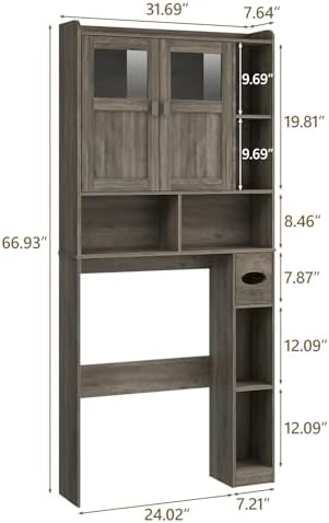 Vabches Over The Toilet Storage Cabinet with Doors and Shelves, Grey