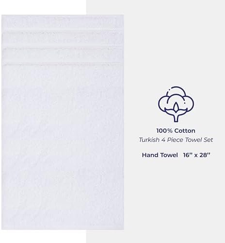 American Soft Linen 100% Cotton Luxury Turkish Towels, 4 PC Hand Towel Set