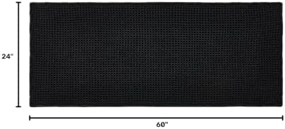 TYUU Black Waffle Runner Rug Bathroom, Long Boho Bath Mat, 60x24