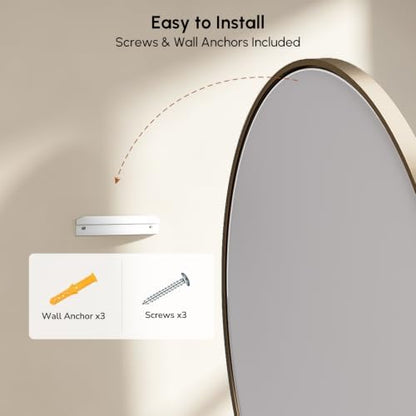 USHOWER Brushed Gold Oval Bathroom Mirror 20x28 Inch