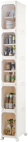 5-Tier Narrow Storage Cabinet Slim Bathroom Tall Skinny Organizer，Beige