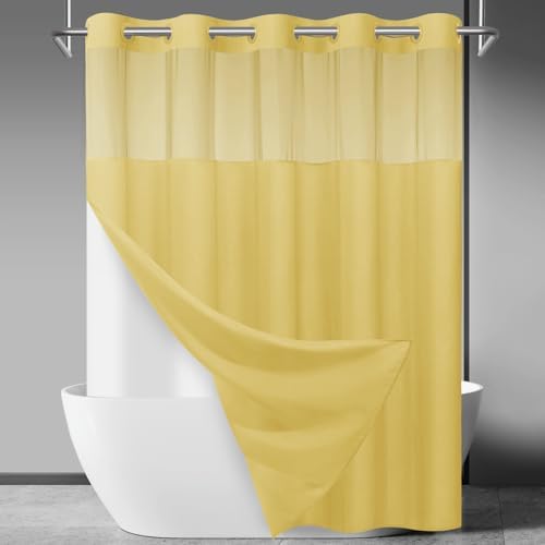 SORTTO No Hook Slub Shower Curtain with Liner, 71x74, Yellow