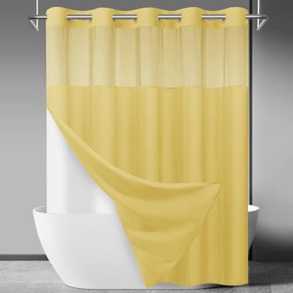 SORTTO No Hook Slub Shower Curtain with Liner, 71x74, Yellow