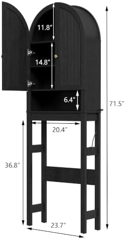 HMstone Over The Toilet Storage Cabinet, Arched Bathroom Organizer and Storage with Doors and Adjustable Shelf, Space-Saving Freestanding Bathroom Modern Storage Cabinet Over Toilet (Black)