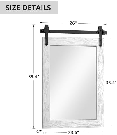 Farmhouse Bathroom Mirrors for Over Sink 26”x40” White Rustic Wall Decor Mirror for Vanity Barn Door Style Wall Mirror for Bathroom Entryway Living Room Bedroom