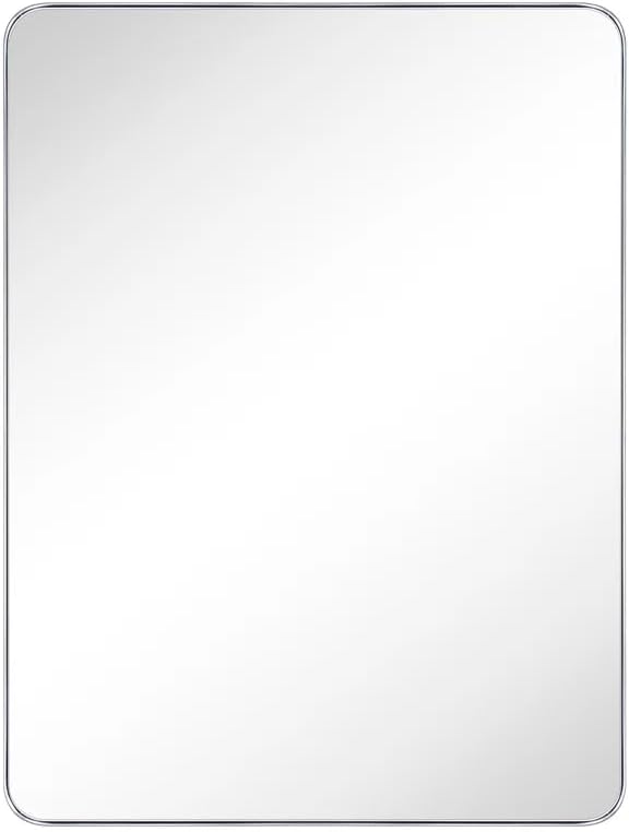 GRACTO 30 x 40'' Polished Nickel Rectangle Bathroom Vanity Mirror for Wall Polished Silver Metal Framed Rounded Rectangular Bathroom Vanity Mirrors, Vertical and Horizontal Hanging…