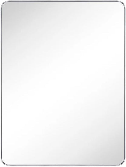 GRACTO 30 x 40'' Polished Nickel Rectangle Bathroom Vanity Mirror for Wall Polished Silver Metal Framed Rounded Rectangular Bathroom Vanity Mirrors, Vertical and Horizontal Hanging…