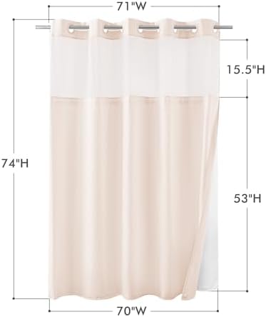 Mrs Awesome No Hook Shower Curtain with Snap-in Liner, Embossed Waffle Design Fabric Shower Curtain for Bathroom, Soft & Lightweight, 71x74, Pink