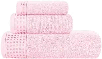 GLAMBURG Ultra Soft 3 Pack Cotton Towel Set, Contains a Bath Towel 28x55 inch, a Hand Towel 16x24 inch & a Wash Coth 12x12 inch, Ideal Everyday use, Compact & Lightweight - Pink