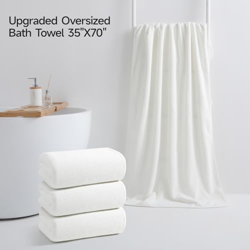 REDKISS 4 Pack Premium Bath Towels, Plush Coral Fleece Towels for Bathroom, Extra Large Bath Towels Set of 4 (35 x 70 in), Super Soft Highly Absorbent Shower Towels for Spa, Gym, Travel, White