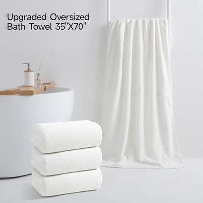 REDKISS 4 Pack Premium Bath Towels, Plush Coral Fleece Towels for Bathroom, Extra Large Bath Towels Set of 4 (35 x 70 in), Super Soft Highly Absorbent Shower Towels for Spa, Gym, Travel, White